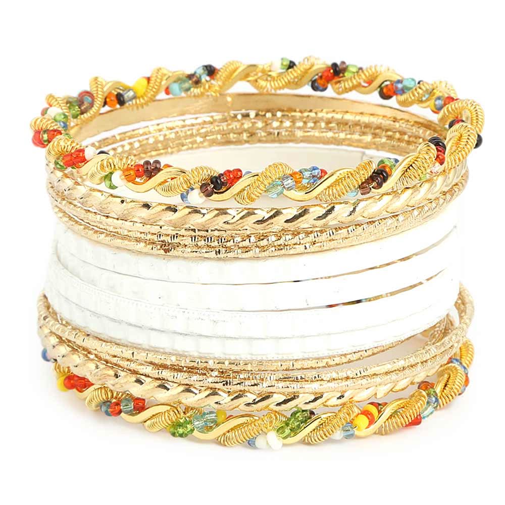 Women's Fancy Bangles 16 Pcs - Golden - White - test-store-for-chase-value