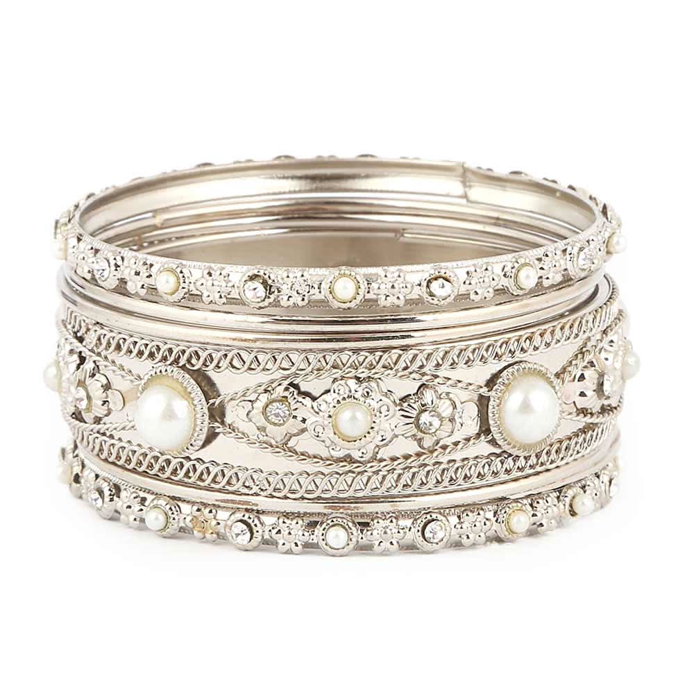 Women's Fancy Bangles 7 Pcs - Silver - test-store-for-chase-value