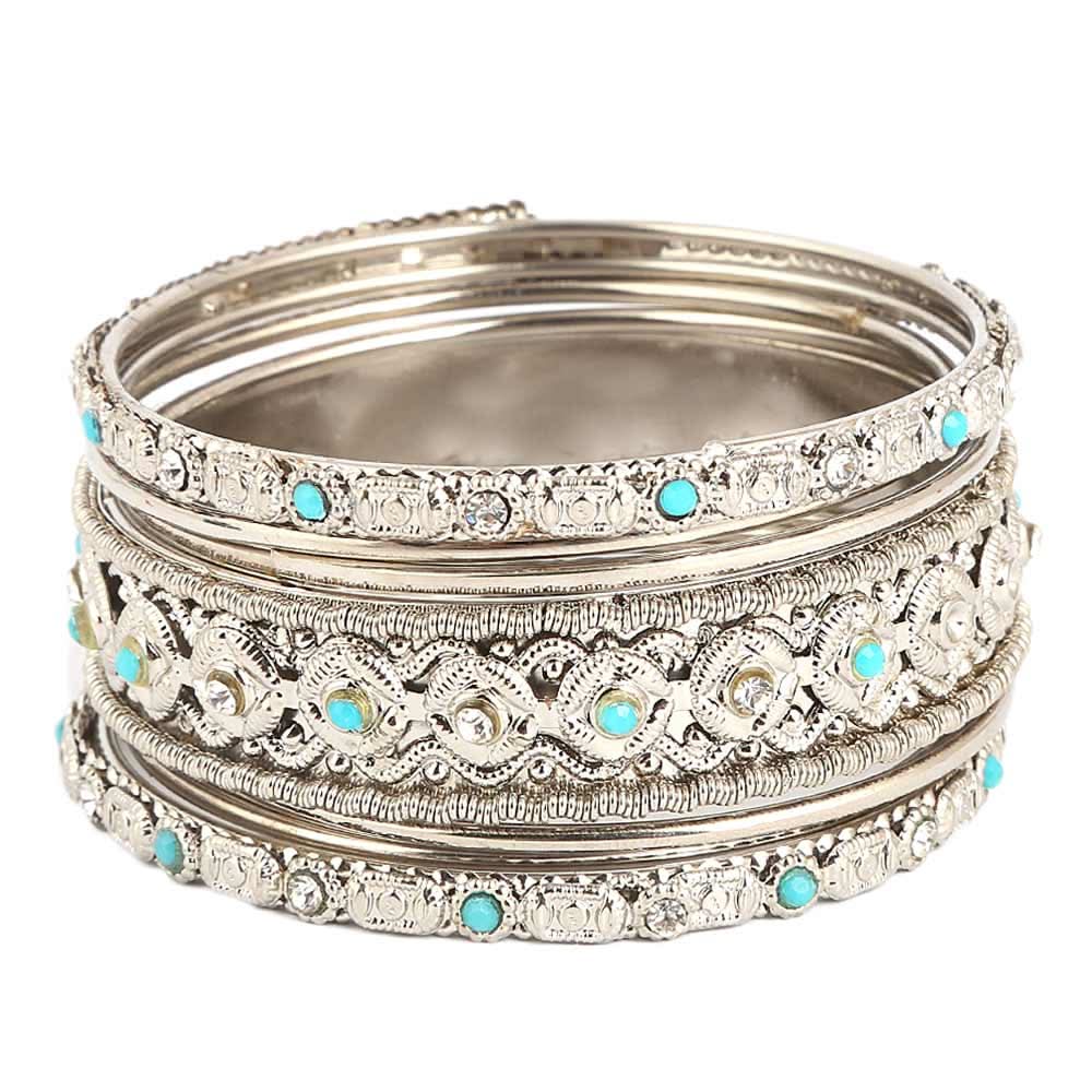 Women's Fancy Bangles 7 Pcs - Silver - test-store-for-chase-value