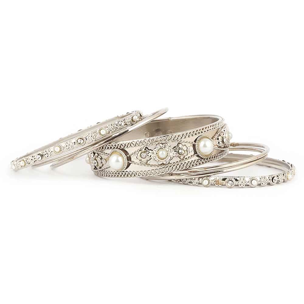 Women's Fancy Bangles 7 Pcs - Silver - test-store-for-chase-value