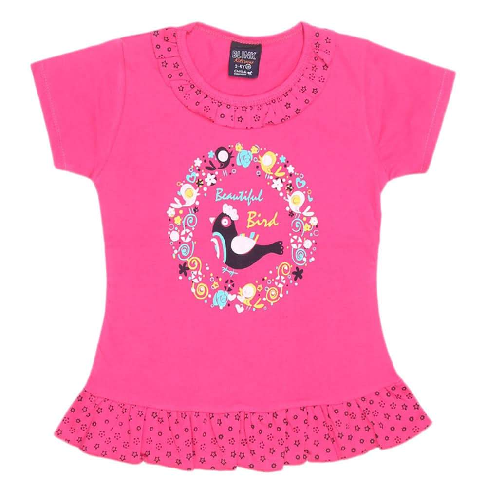 Girls Half Sleeve Printed T-Shirt - Pink, Kids, Girls T-Shirts, Chase Value, Chase Value