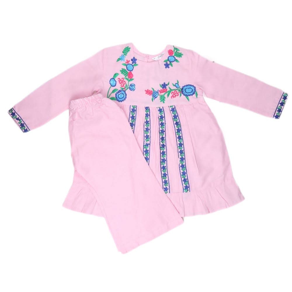 Girls Embroidered Cotton Suit 2 Pcs - Pink, Kids, Girls Sets And Suits, Chase Value, Chase Value