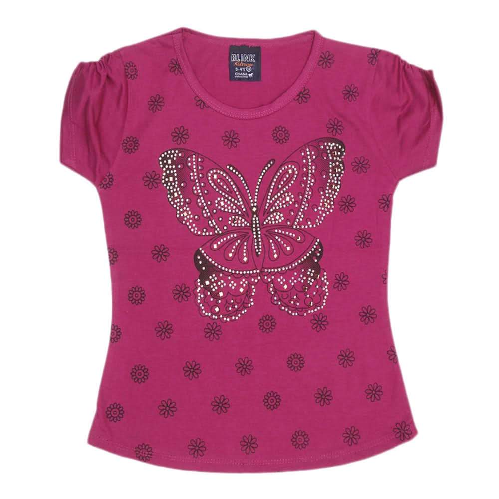 Girls Half Sleeve Fancy T-Shirt - Dark Purple, Kids, Girls T-Shirts, Chase Value, Chase Value