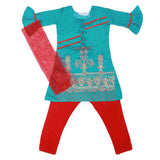 Girls Embroidered Masuri Suit 3 Pcs - Sea Green, Kids, Girls Sets And Suits, Chase Value, Chase Value