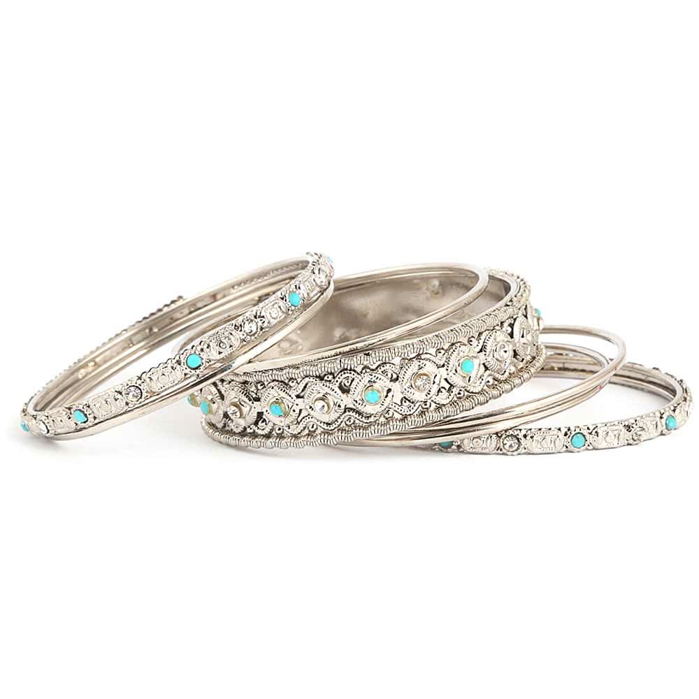 Women's Fancy Bangles 7 Pcs - Silver - test-store-for-chase-value