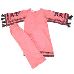 Girls Embroidered Cotton Suit 3 Pcs - Peach, Kids, Girls Sets And Suits, Chase Value, Chase Value