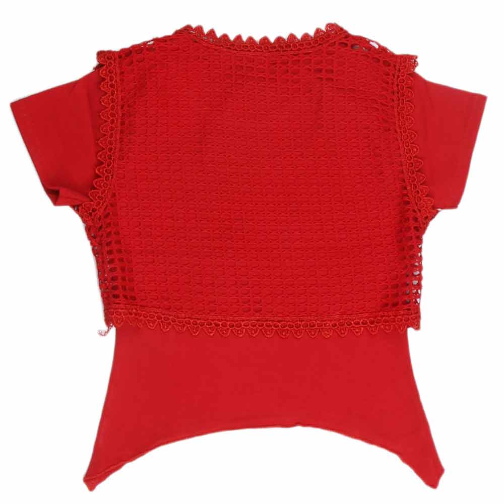 Girls Half Sleeve Fancy T-Shirt 2 Pcs - Red, Kids, Girls T-Shirts, Chase Value, Chase Value