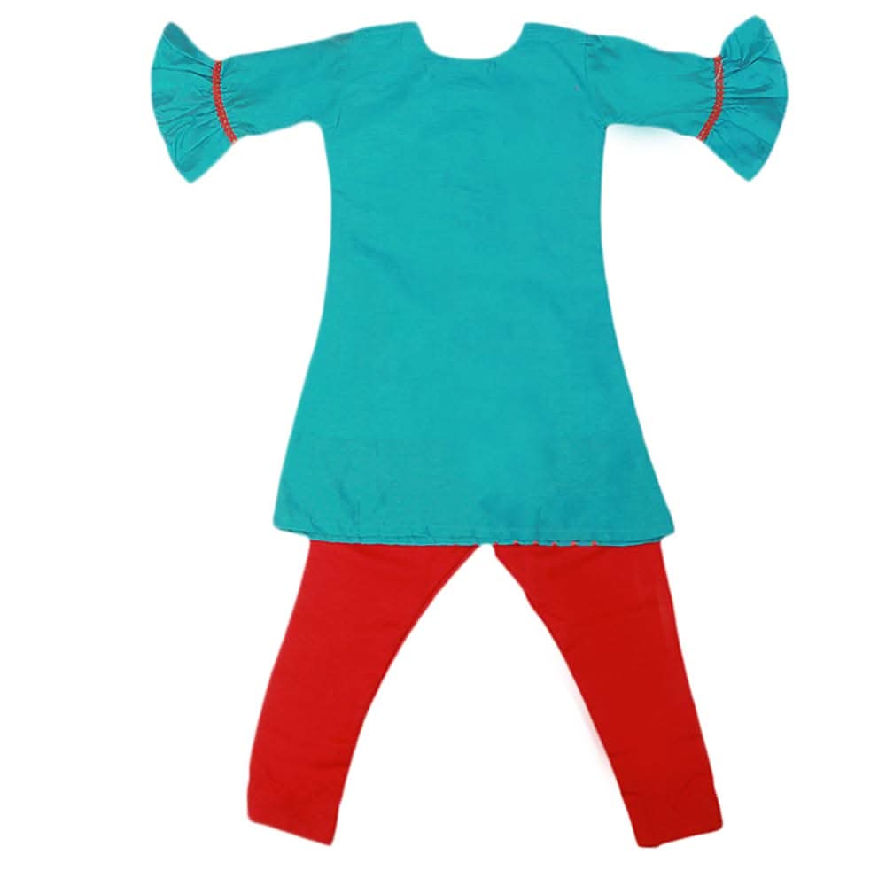 Girls Embroidered Masuri Suit 3 Pcs - Sea Green, Kids, Girls Sets And Suits, Chase Value, Chase Value