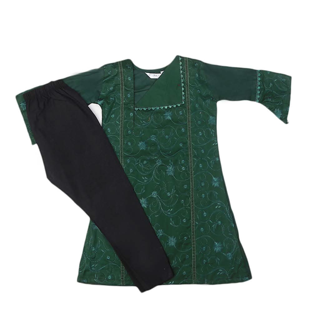 Girls Embroidered Cotton Suit 2 Pcs - Green, Kids, Girls Sets And Suits, Chase Value, Chase Value