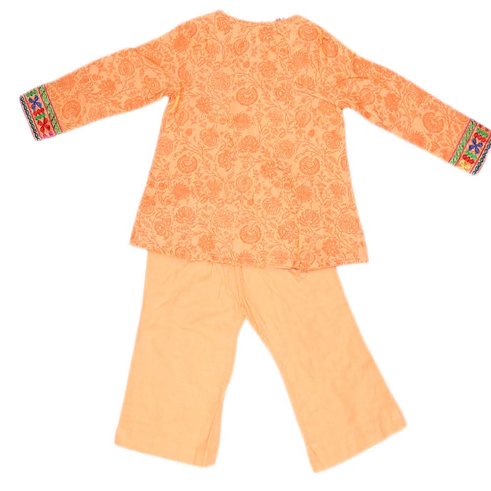 Girls Embroidered Cotton Suit 2 Pcs - Peach, Kids, Girls Sets And Suits, Chase Value, Chase Value