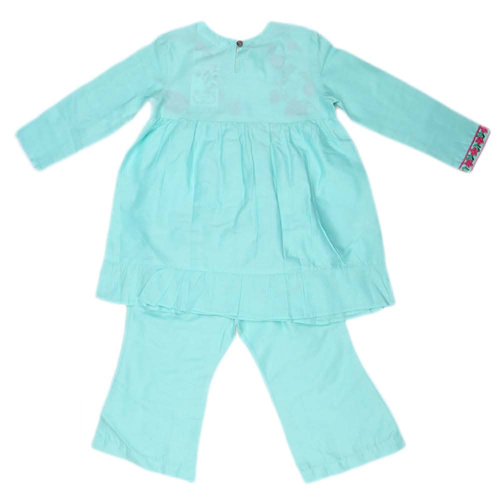Girls Embroidered Cotton Suit 2 Pcs - Cyan, Kids, Girls Sets And Suits, Chase Value, Chase Value