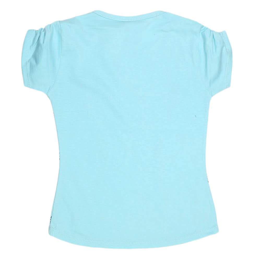 Girls Half Sleeve Fancy T-Shirt - Cyan, Kids, Girls T-Shirts, Chase Value, Chase Value