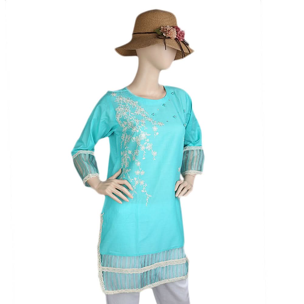 Women's Embroidered Kurti - Cyan, Women, Ready Kurtis, Chase Value, Chase Value
