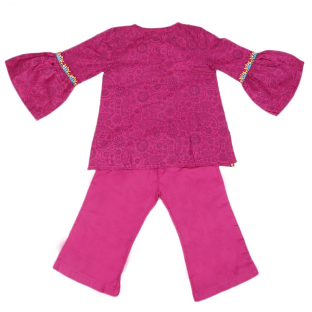 Girls Embroidered Cotton Suit 3 Pcs - Dark Pink, Kids, Girls Sets And Suits, Chase Value, Chase Value
