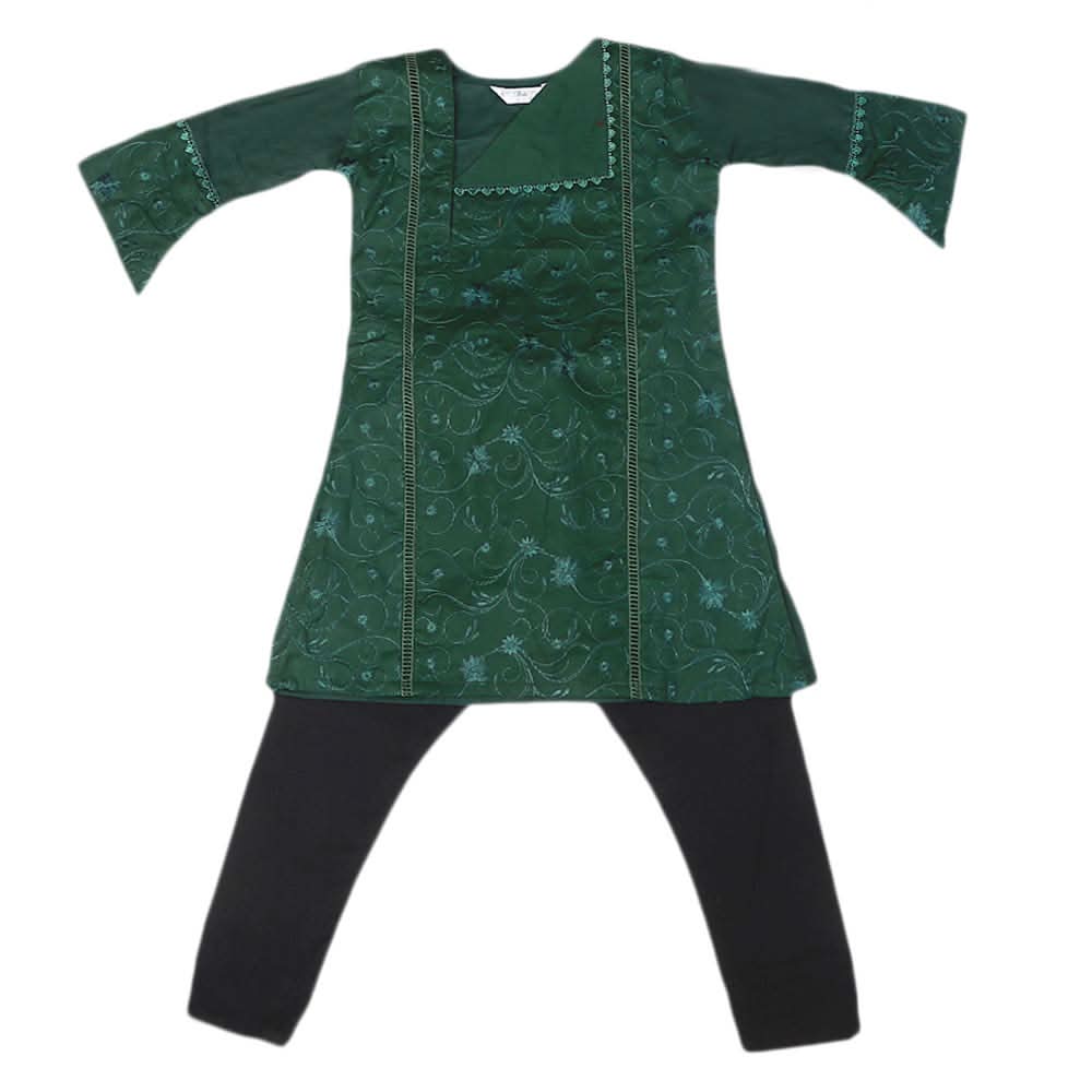 Girls Embroidered Cotton Suit 2 Pcs - Green, Kids, Girls Sets And Suits, Chase Value, Chase Value