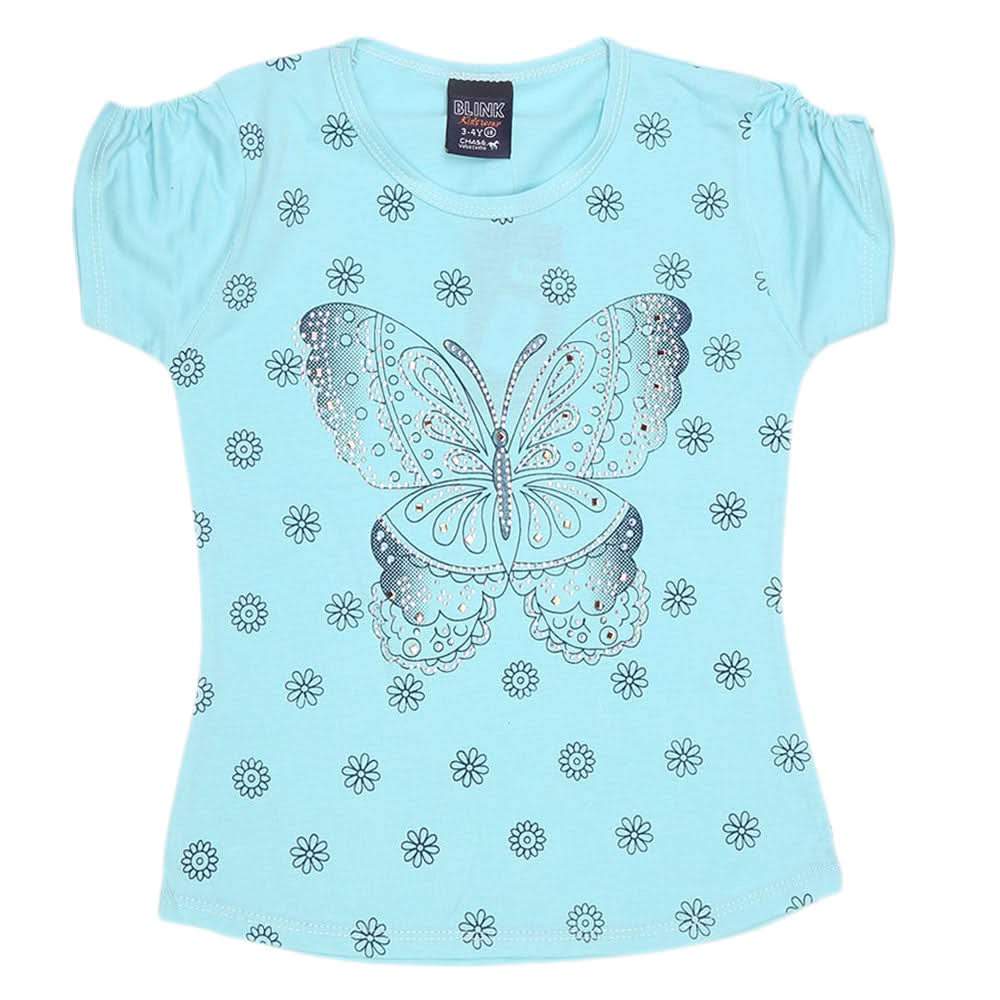 Girls Half Sleeve Fancy T-Shirt - Cyan, Kids, Girls T-Shirts, Chase Value, Chase Value