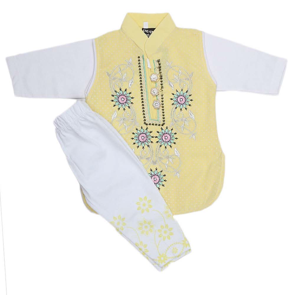 Girls Embroidered Cotton Suit 2 Pcs - Yellow, Kids, Girls Sets And Suits, Chase Value, Chase Value