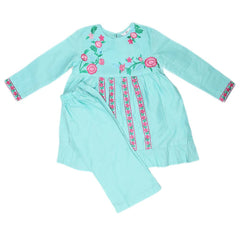 Girls Embroidered Cotton Suit 2 Pcs - Cyan, Kids, Girls Sets And Suits, Chase Value, Chase Value
