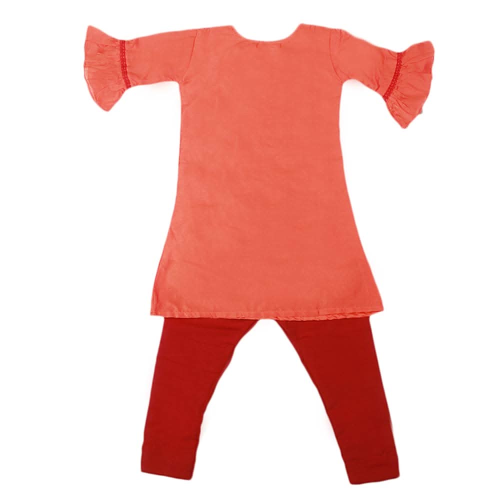 Girls Embroidered Masuri Suit 3 Pcs - Rust, Kids, Girls Sets And Suits, Chase Value, Chase Value