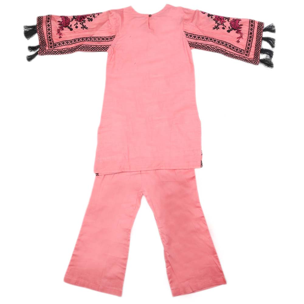 Girls Embroidered Cotton Suit 3 Pcs - Peach, Kids, Girls Sets And Suits, Chase Value, Chase Value