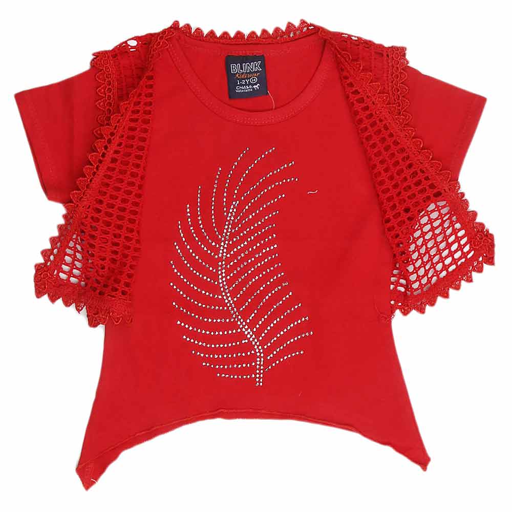 Girls Half Sleeve Fancy T-Shirt 2 Pcs - Red, Kids, Girls T-Shirts, Chase Value, Chase Value