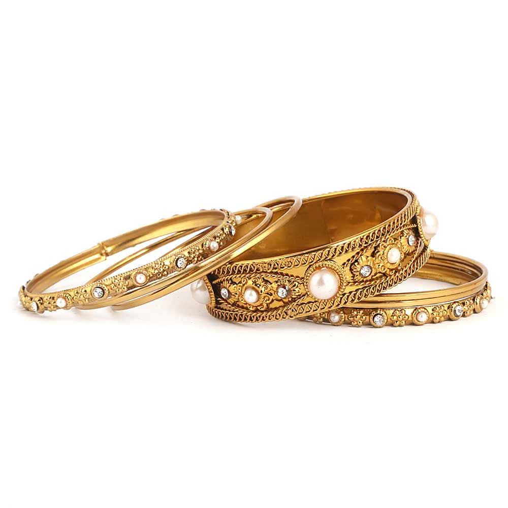 Women's Fancy Bangles 7 Pcs - Golden - White - test-store-for-chase-value