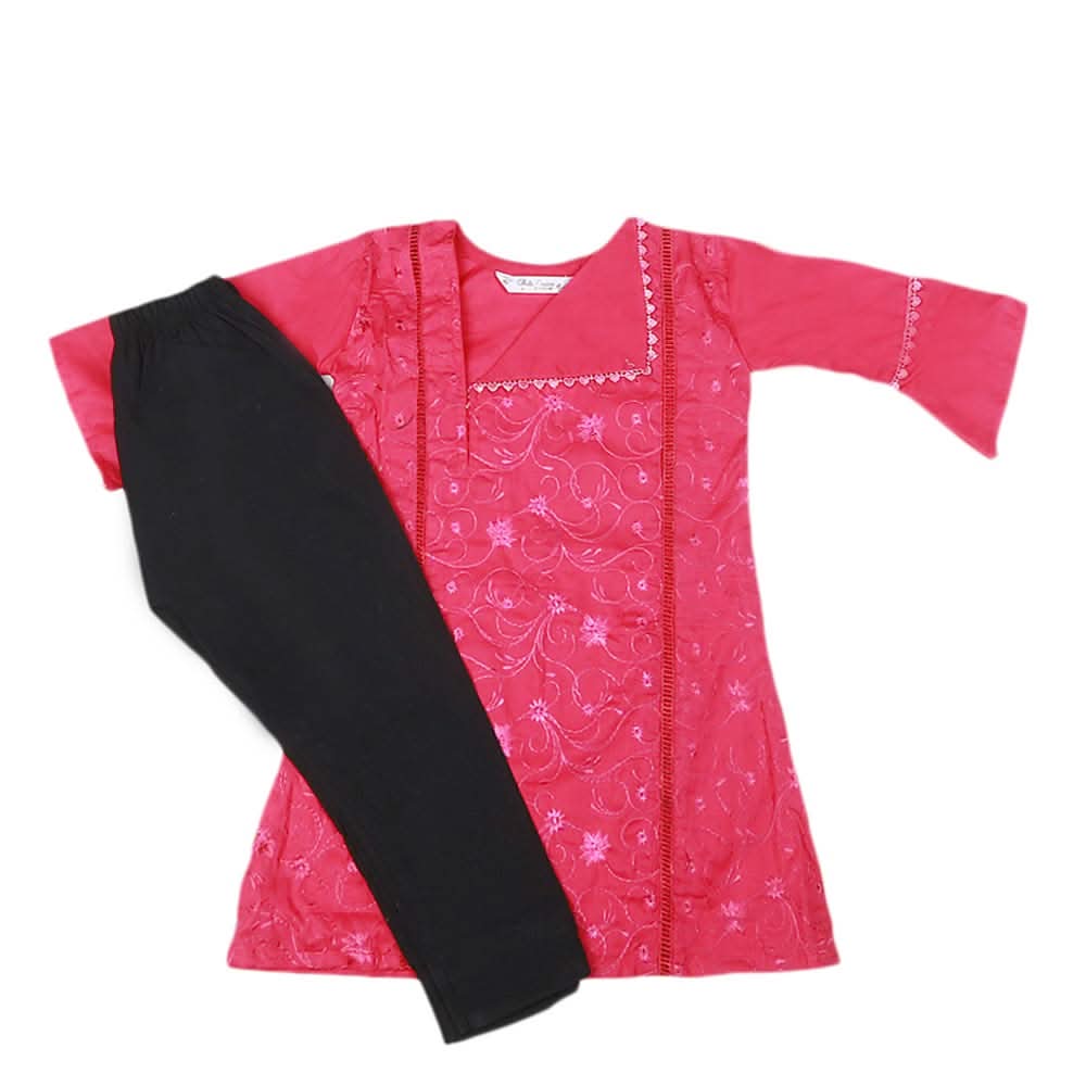 Girls Embroidered Cotton Suit 2 Pcs - Pink, Kids, Girls Sets And Suits, Chase Value, Chase Value