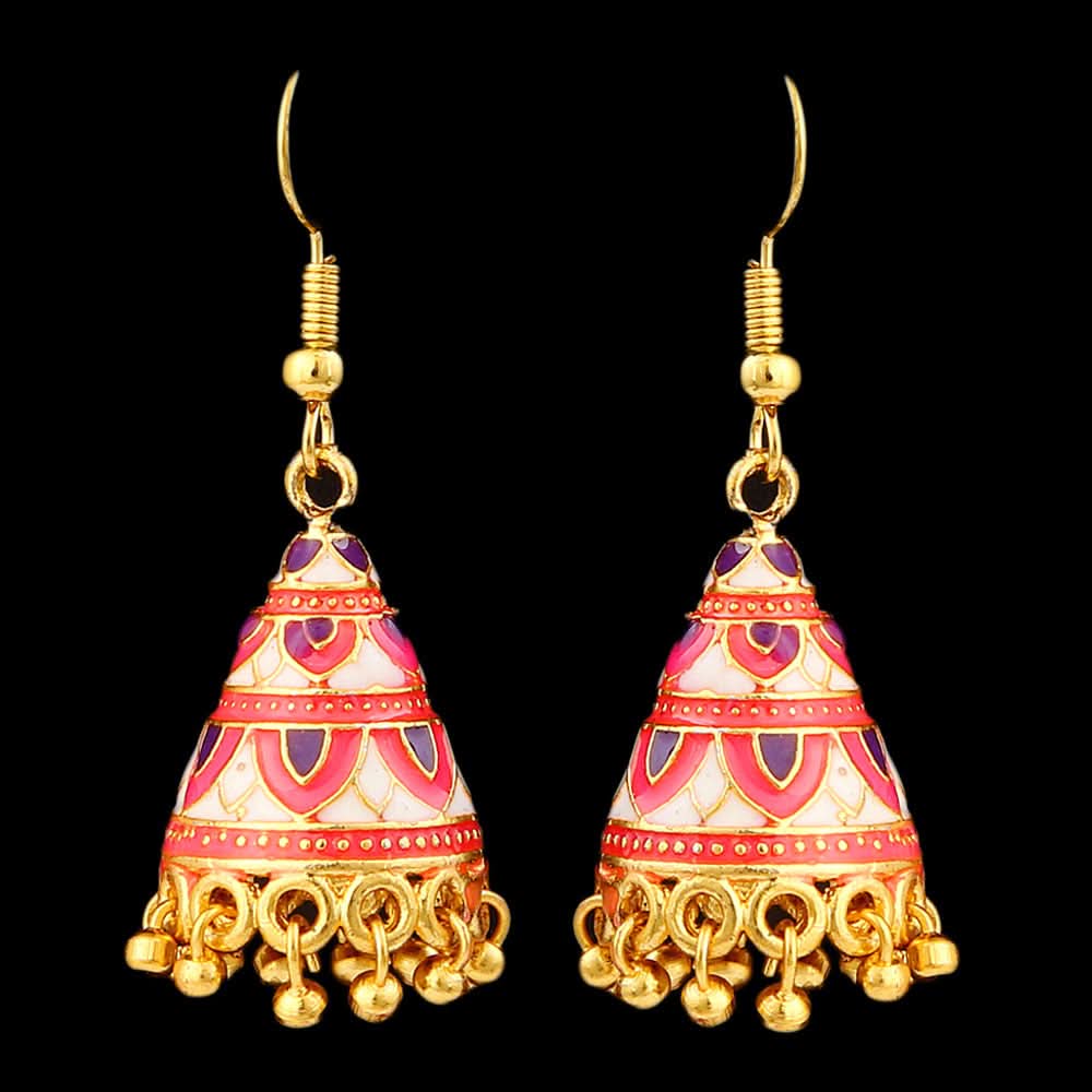 Women's Fancy Ear Jhumki - Golden - Pink, Jewellery, Chase Value, Chase Value