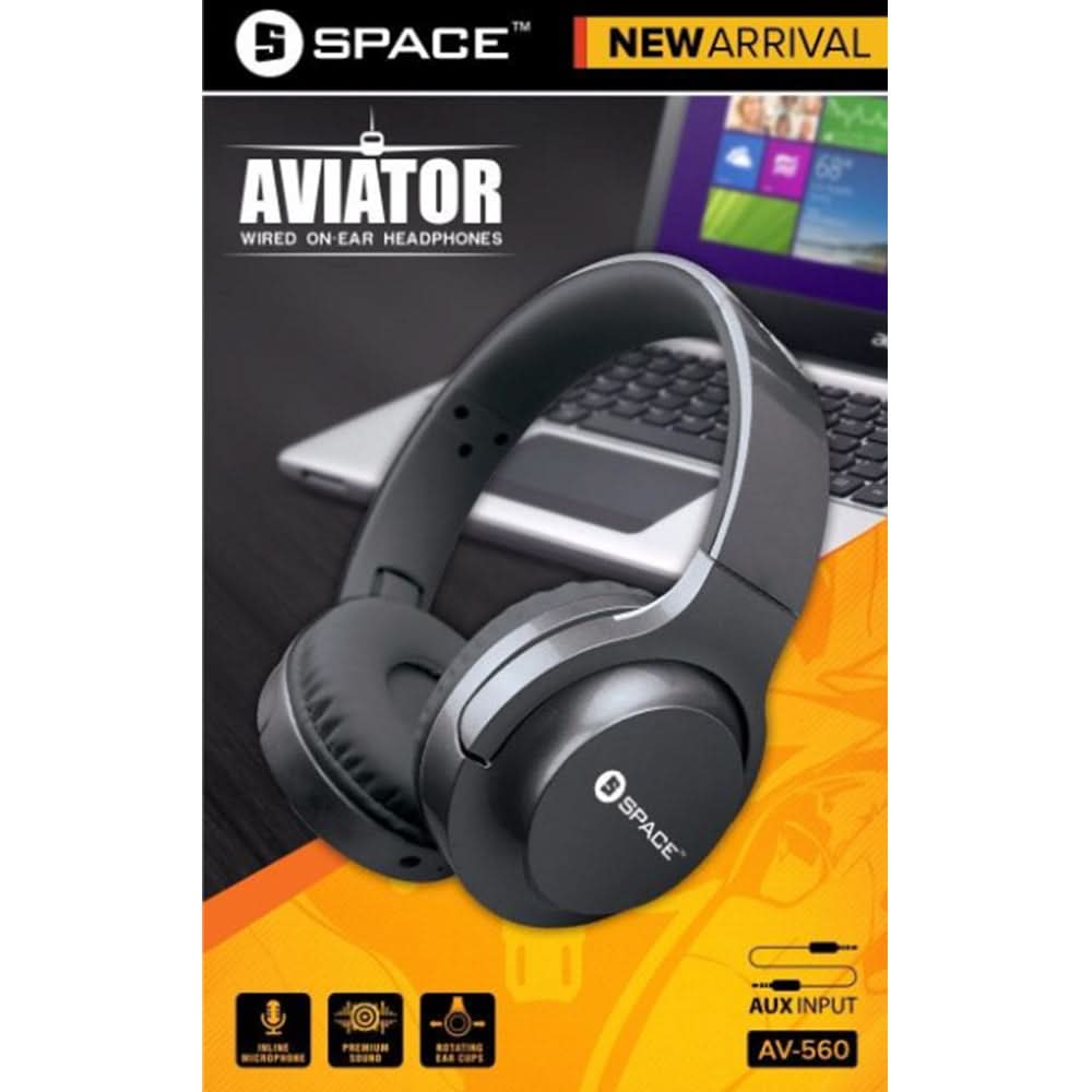 Space Wired On-Ear Headphone Aviator (AV-560) - test-store-for-chase-value