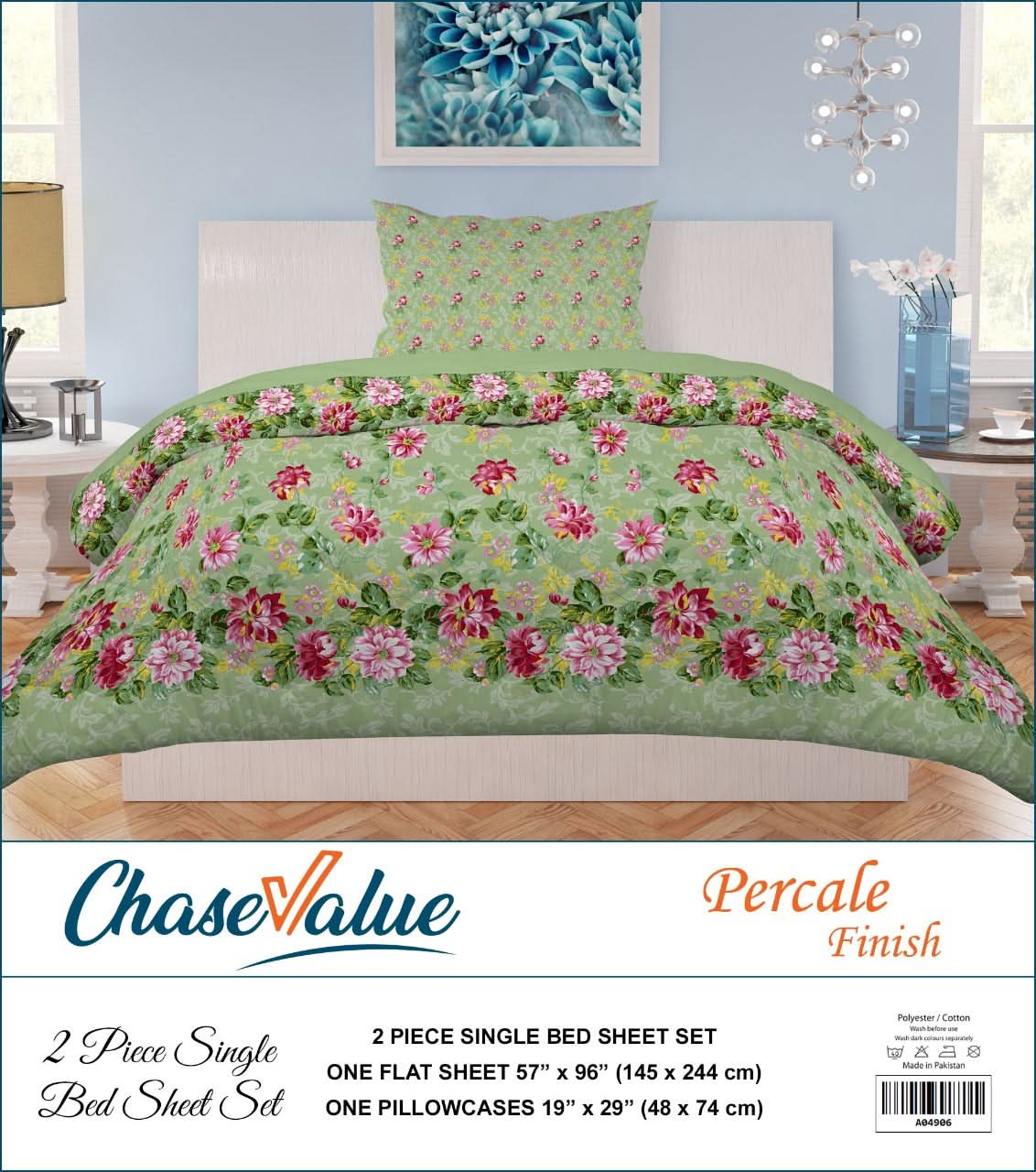 Printed Single Percale Finish Bed Sheet 2 Pcs - Multi, Home & Lifestyle, Single Bed Sheet, Chase Value, Chase Value