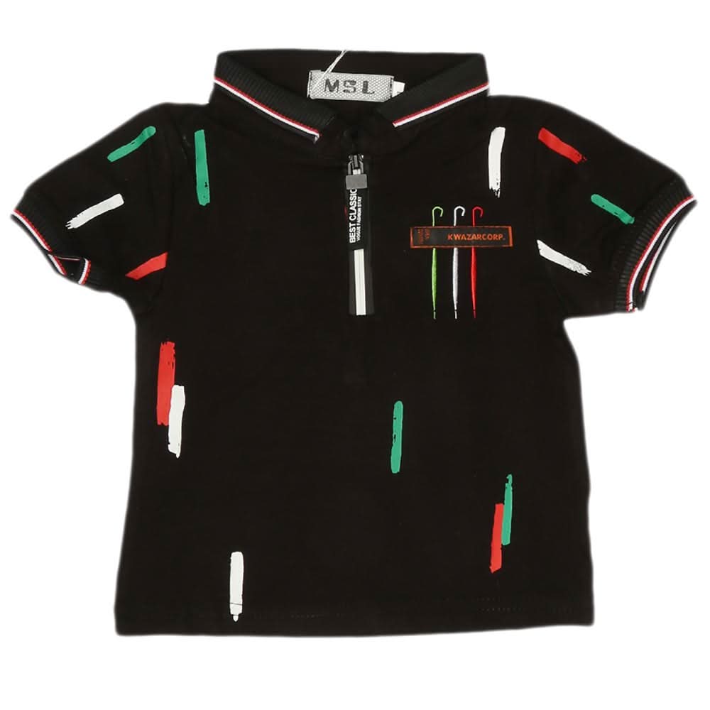 Boys Half Sleeves Polo T-Shirt - Black, Kids, Boys T-Shirts, Chase Value, Chase Value