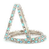 Girl's Fancy Bangles 4 Pcs - Silver - Blue - test-store-for-chase-value