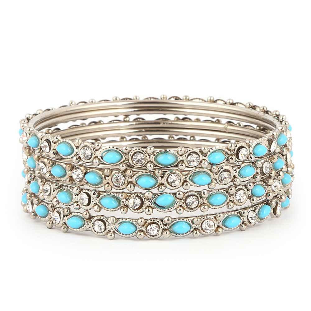 Girl's Fancy Bangles 4 Pcs - Silver - Blue - test-store-for-chase-value