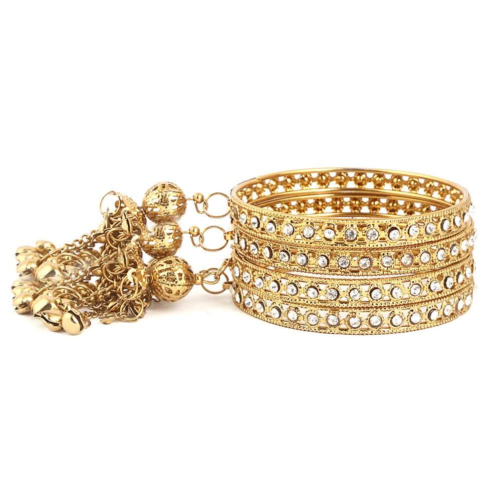 Women's Fancy Bangles 4 Pcs - Golden - test-store-for-chase-value