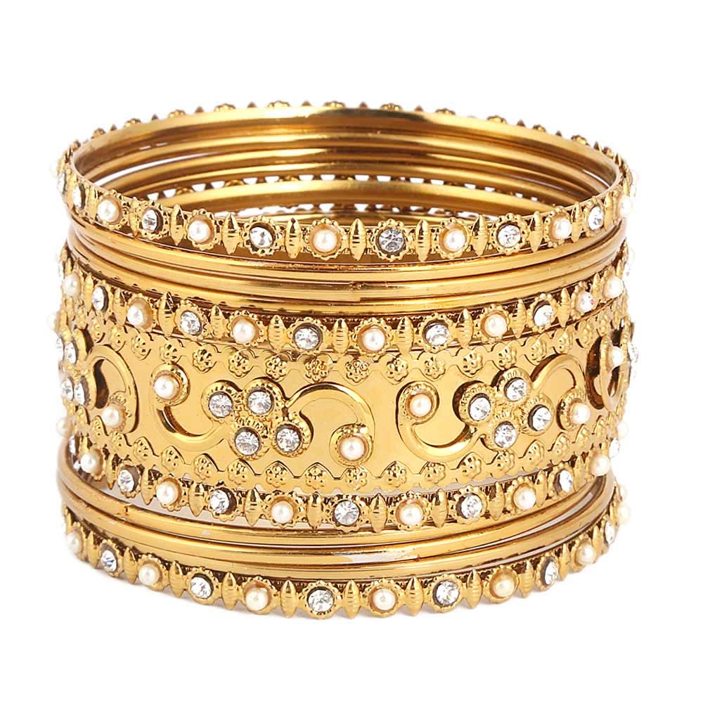 Women's Fancy Bangles 11 Pcs - Golden - test-store-for-chase-value