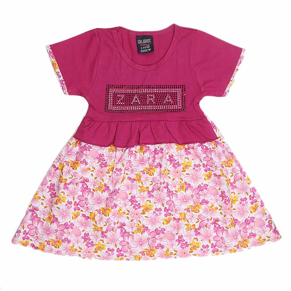 Girls Half Sleeve Fancy Frock - Purple - test-store-for-chase-value