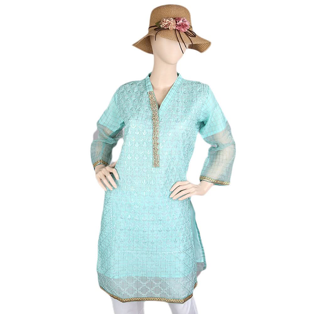 Women's Fancy Embroidered Kurti - Cyan, Women, Ready Kurtis, Chase Value, Chase Value