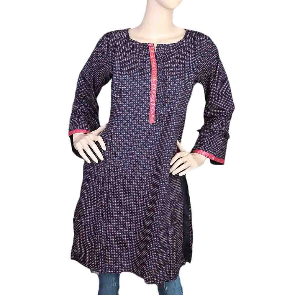 Women's Cotton Plain Kurti - Navy Blue, Women, Ready Kurtis, Chase Value, Chase Value