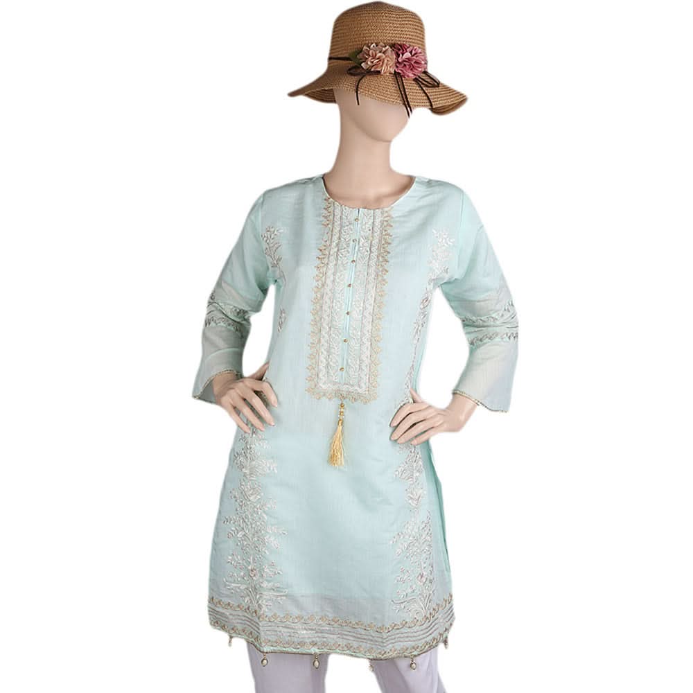 Women's Fancy Embroidered Kurti - Cyan, Women's Fashion, Chase Value, Chase Value
