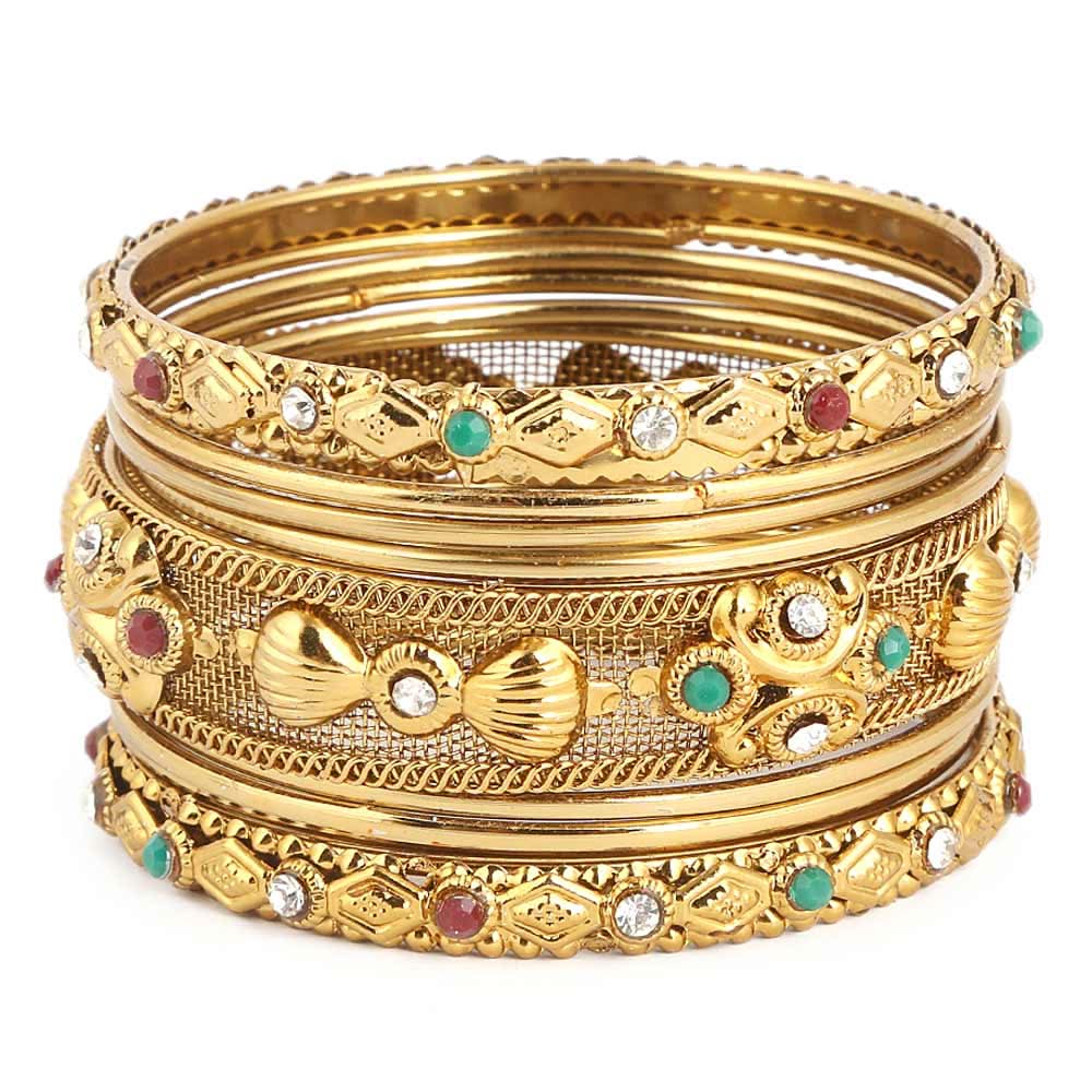Women's Fancy Bangles 9 Pcs - Golden - test-store-for-chase-value