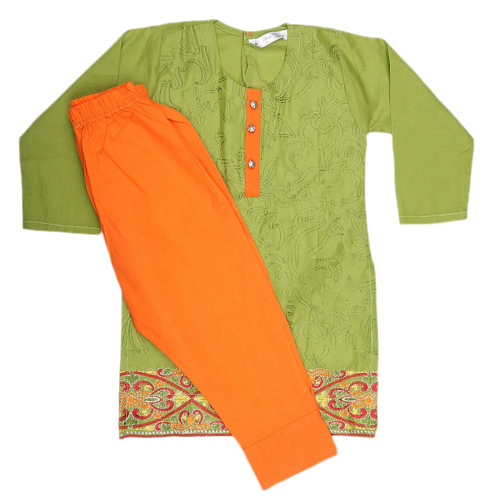 Girls Embroidered 2 Piece Suit - Light Green, Kids, Girls Sets And Suits, Chase Value, Chase Value