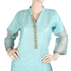 Women's Fancy Embroidered Kurti - Cyan, Women, Ready Kurtis, Chase Value, Chase Value