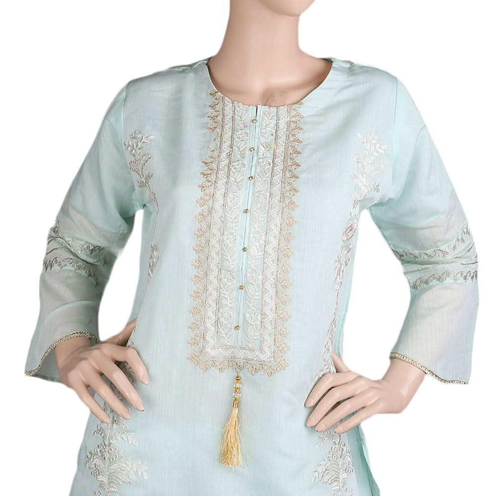 Women's Fancy Embroidered Kurti - Cyan, Women's Fashion, Chase Value, Chase Value