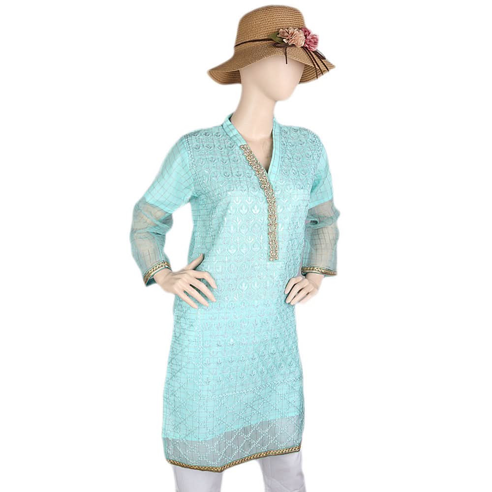 Women's Fancy Embroidered Kurti - Cyan, Women, Ready Kurtis, Chase Value, Chase Value