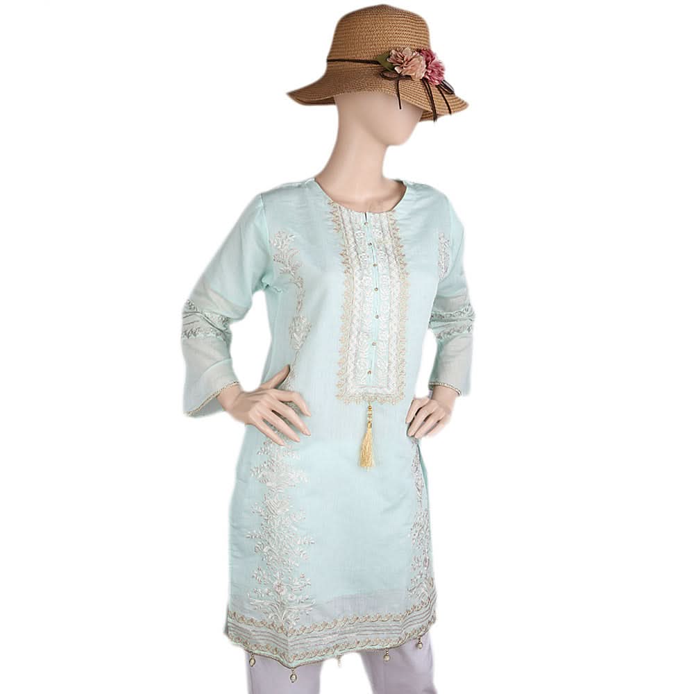 Women's Fancy Embroidered Kurti - Cyan, Women's Fashion, Chase Value, Chase Value