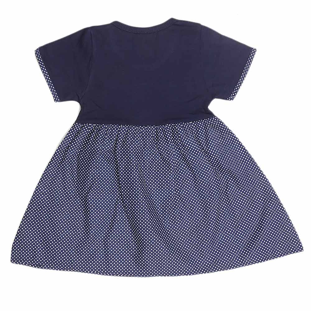 Girls Half Sleeve Fancy Frock - Dark Blue - test-store-for-chase-value