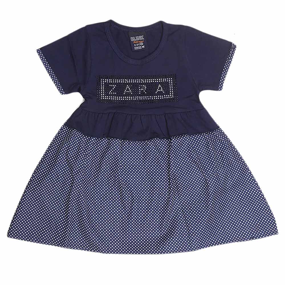 Girls Half Sleeve Fancy Frock - Dark Blue - test-store-for-chase-value