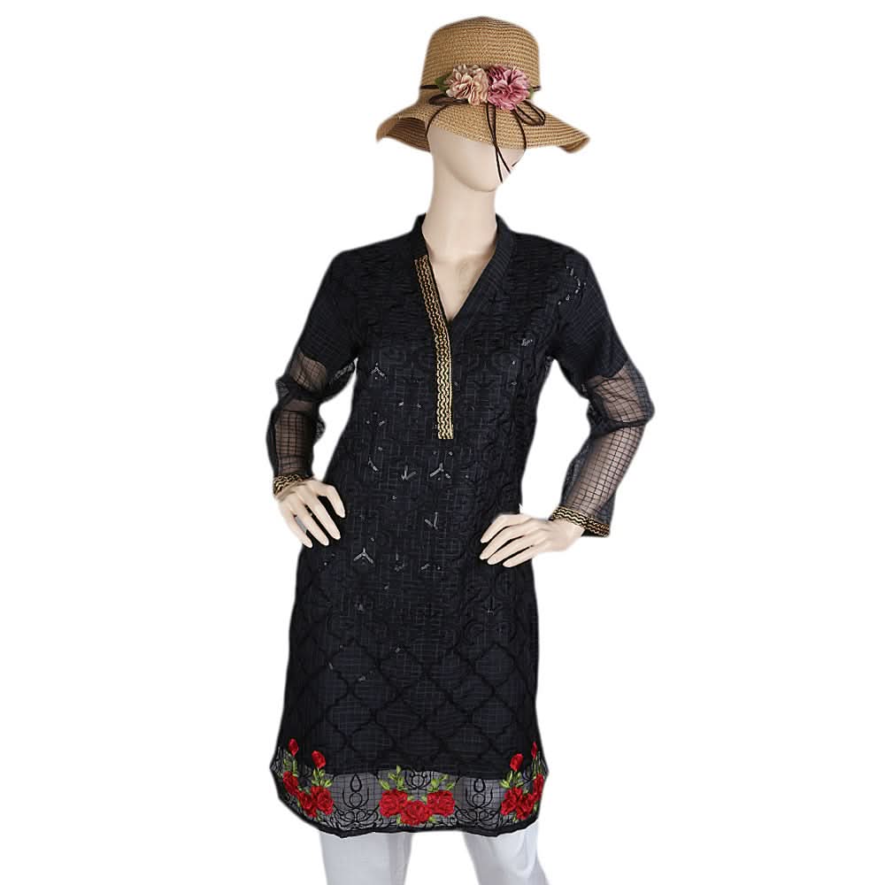 Women's Fancy Embroidered Kurti - Black, Women, Ready Kurtis, Chase Value, Chase Value
