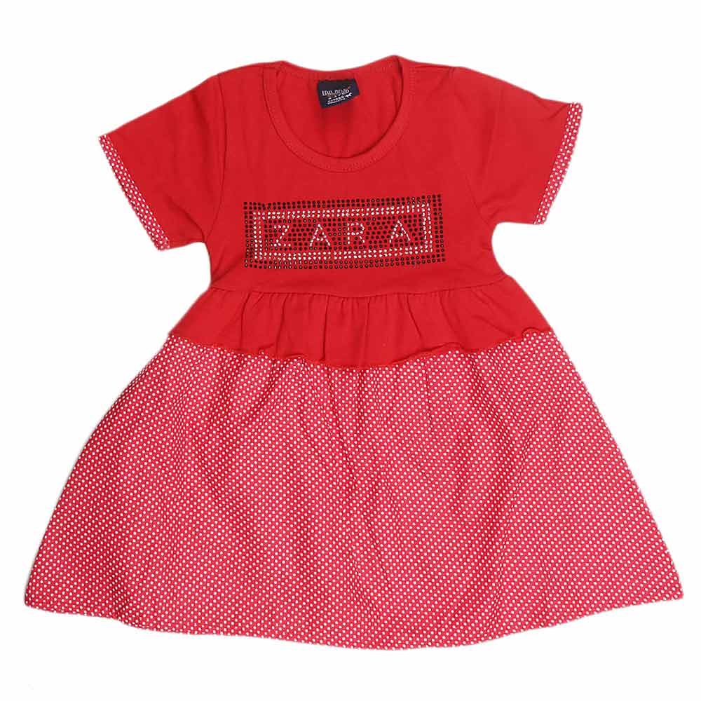 Girls Half Sleeve Fancy Frock - Red - test-store-for-chase-value
