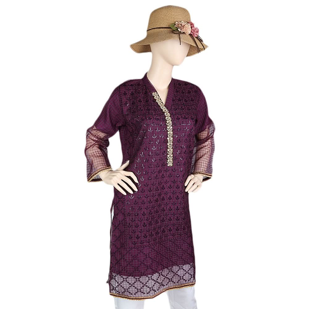 Women's Fancy Embroidered Kurti - Purple, Women's Fashion, Chase Value, Chase Value